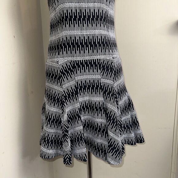 THAKOON ADDITION Black White Raised Stitch Sleeveless Mini Drop Waist Dress Sz 4 - Picture 3 of 8